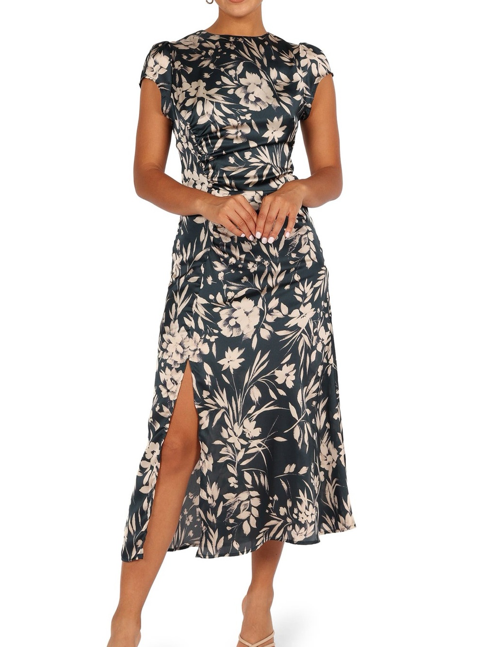 Petal & Pup Lisbeth Floral Cap Sleeve Satin Midi Dress Medium NWT